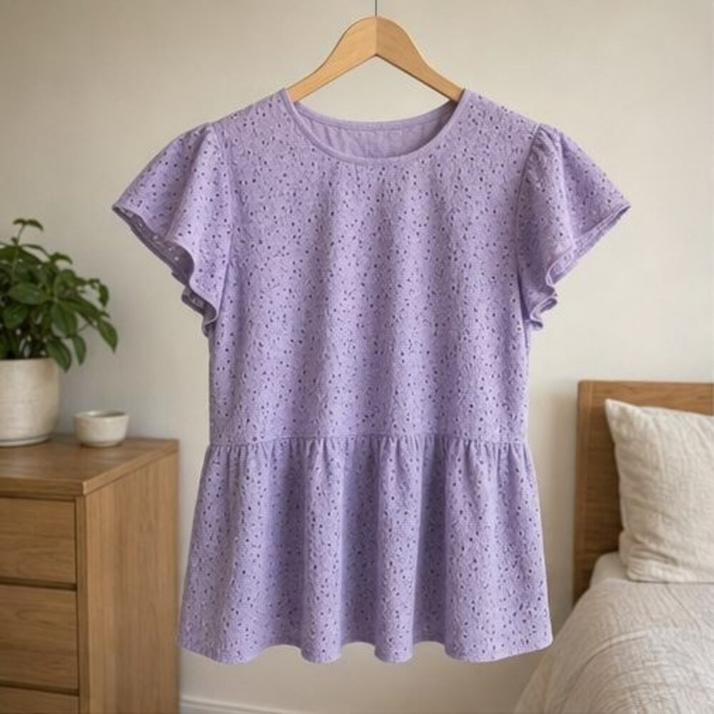 Lavender Eyelet Peplum Blouse